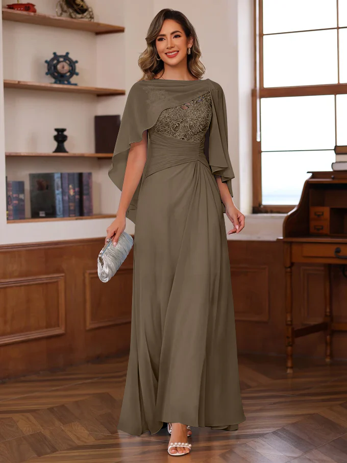 A-Line/Princess V-Neck 2 Pics Floor-Length Mother of the Bride Dresses with Appliques, Ruffles & Wrap - Image 58