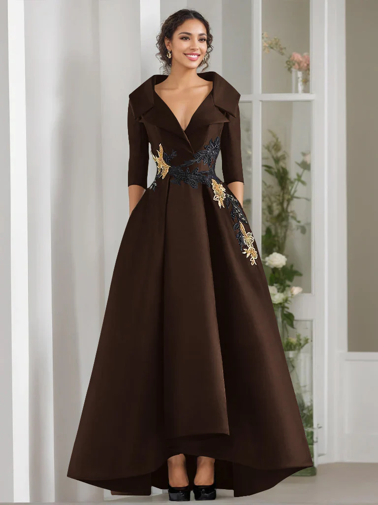 A-Line/Princess V-Neck 3/4 Sleeves Floor Length Mother of the Bride Dresses With Appliques & Beading - Image 10
