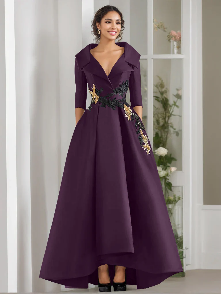 A-Line/Princess V-Neck 3/4 Sleeves Floor Length Mother of the Bride Dresses With Appliques & Beading - Image 23