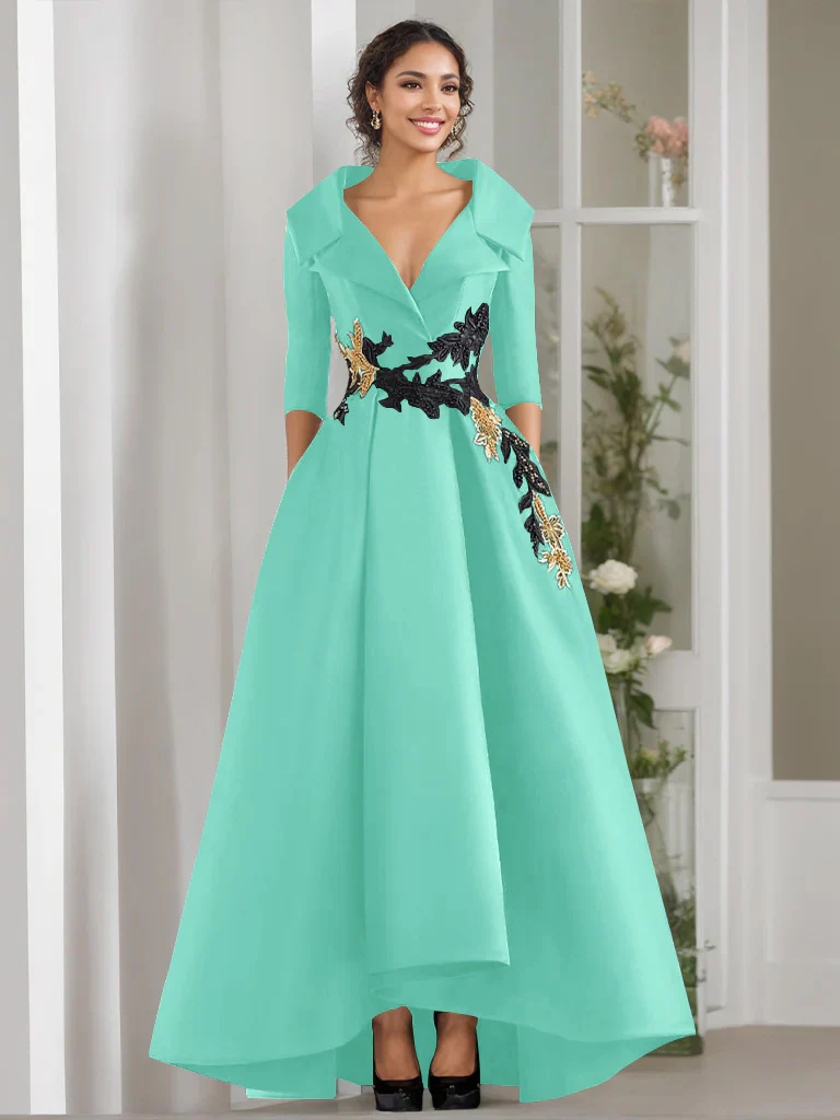 A-Line/Princess V-Neck 3/4 Sleeves Floor Length Mother of the Bride Dresses With Appliques & Beading - Image 48