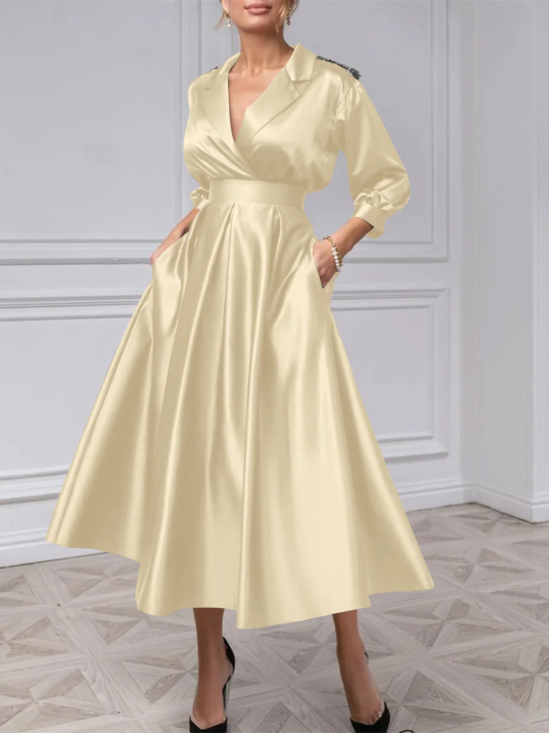 A-Line/Princess V-Neck 3/4 Sleeves Mother Of The Bride Dresses With Beading - Image 16