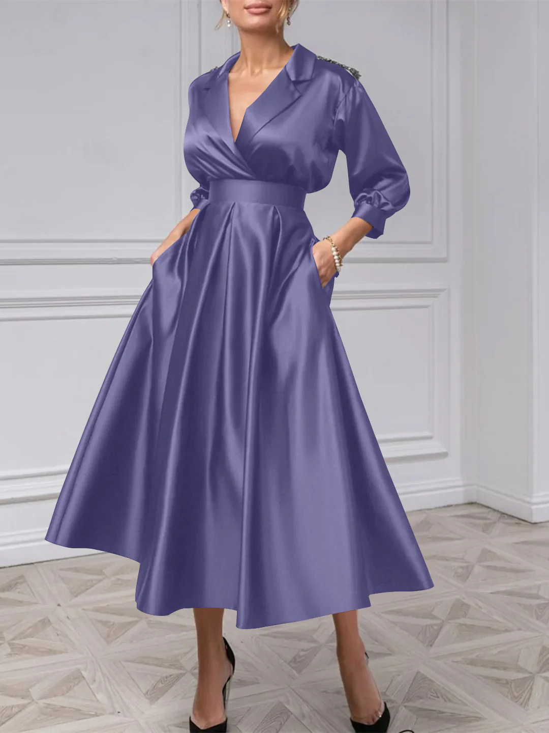 A-Line/Princess V-Neck 3/4 Sleeves Mother Of The Bride Dresses With Beading - Image 18