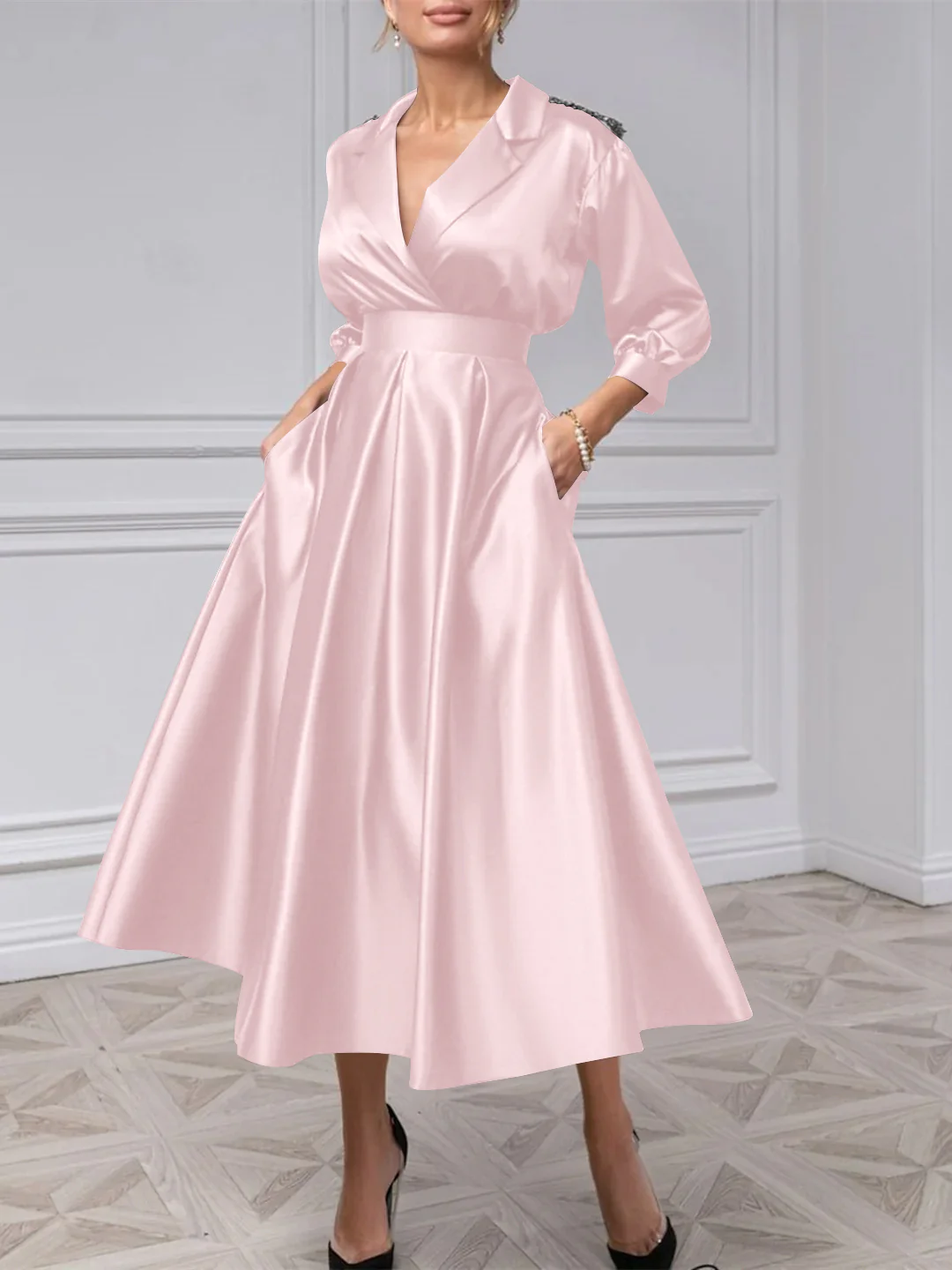 A-Line/Princess V-Neck 3/4 Sleeves Mother Of The Bride Dresses With Beading - Image 31