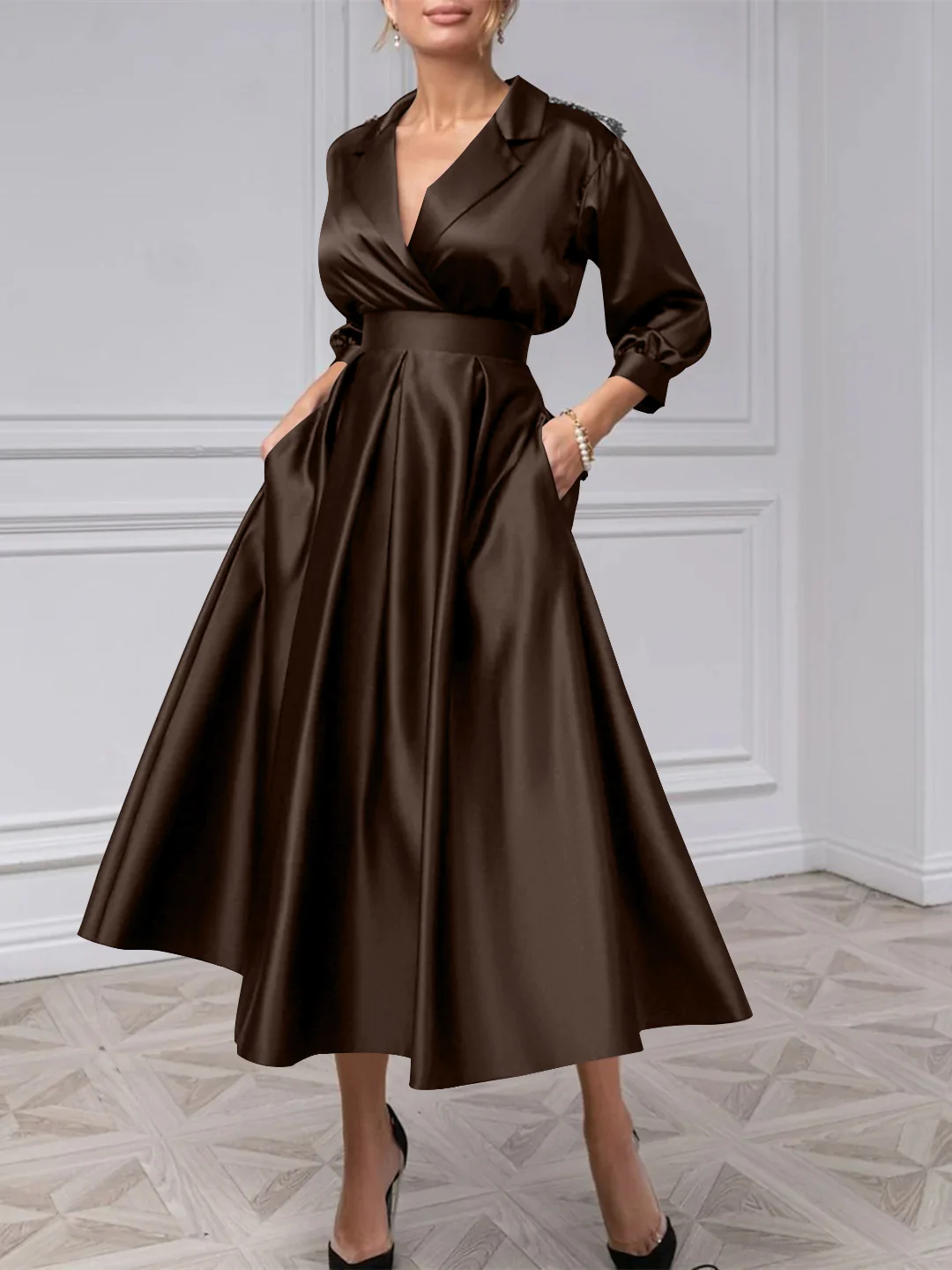 A-Line/Princess V-Neck 3/4 Sleeves Mother Of The Bride Dresses With Beading - Image 42