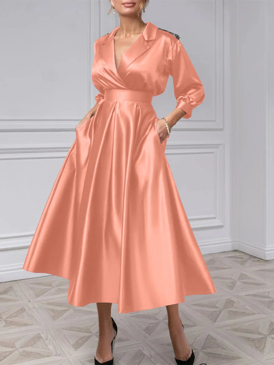 A-Line/Princess V-Neck 3/4 Sleeves Mother Of The Bride Dresses With Beading - Image 43
