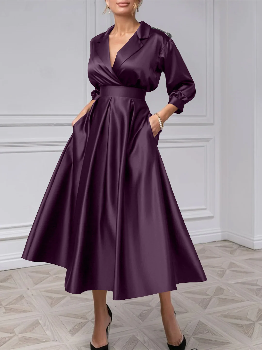 A-Line/Princess V-Neck 3/4 Sleeves Mother Of The Bride Dresses With Beading - Image 46