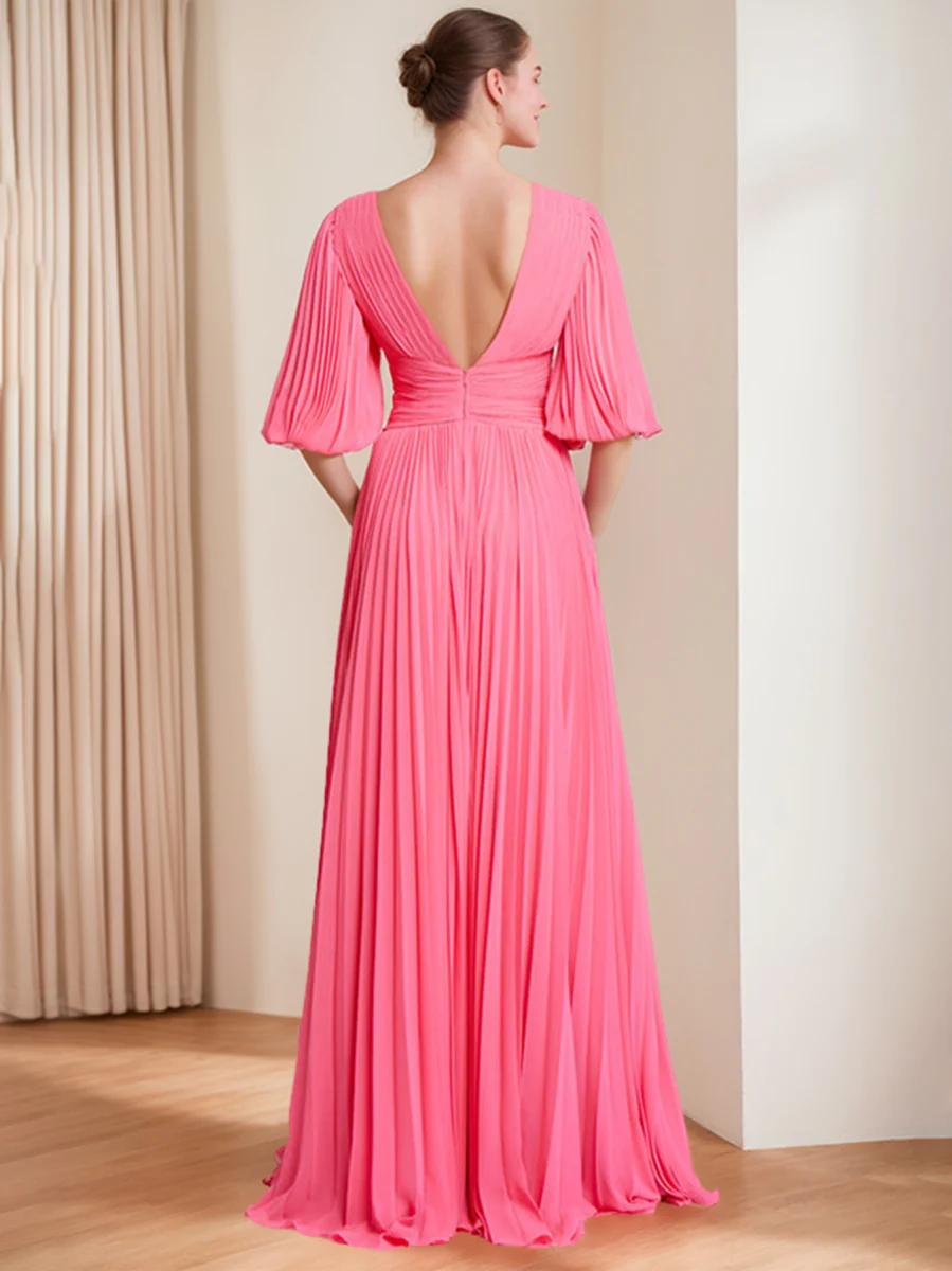 A-Line/Princess V-Neck 3/4 Sleeves Pleated Chiffon Chic Mother of the Bride & Groom Dresses - Image 2