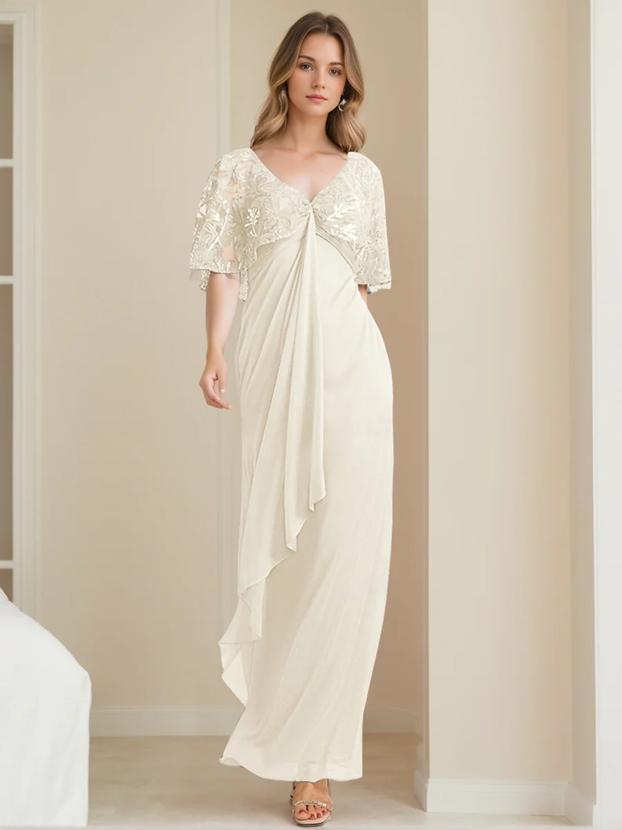 A-Line/Princess V-Neck Ankle-Length Elegant Mother of the Bride Dresses with Appliques - Image 4