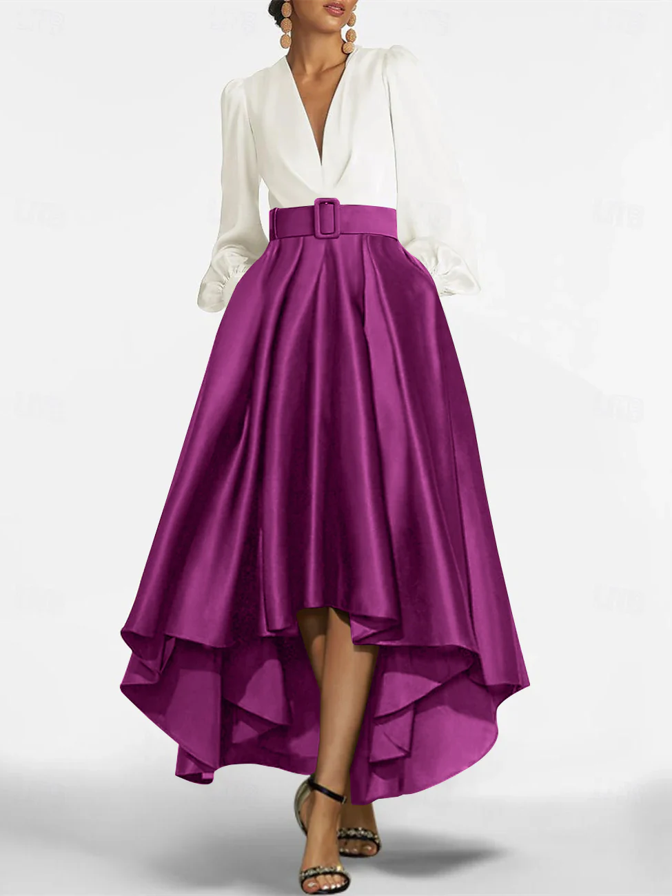 A-Line/Princess V-Neck Asymmetrical Mother Of The Bride Dresses With Belt - Image 45