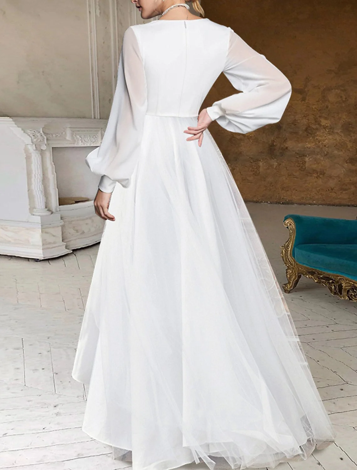 A-Line/Princess V-Neck Asymmetrical Wedding Dress - Image 2