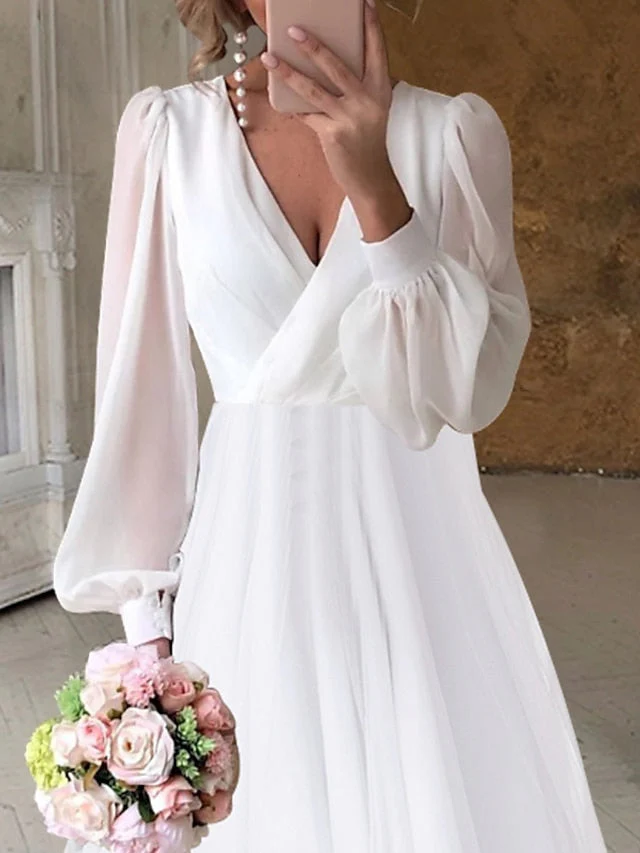 A-Line/Princess V-Neck Asymmetrical Wedding Dress - Image 3
