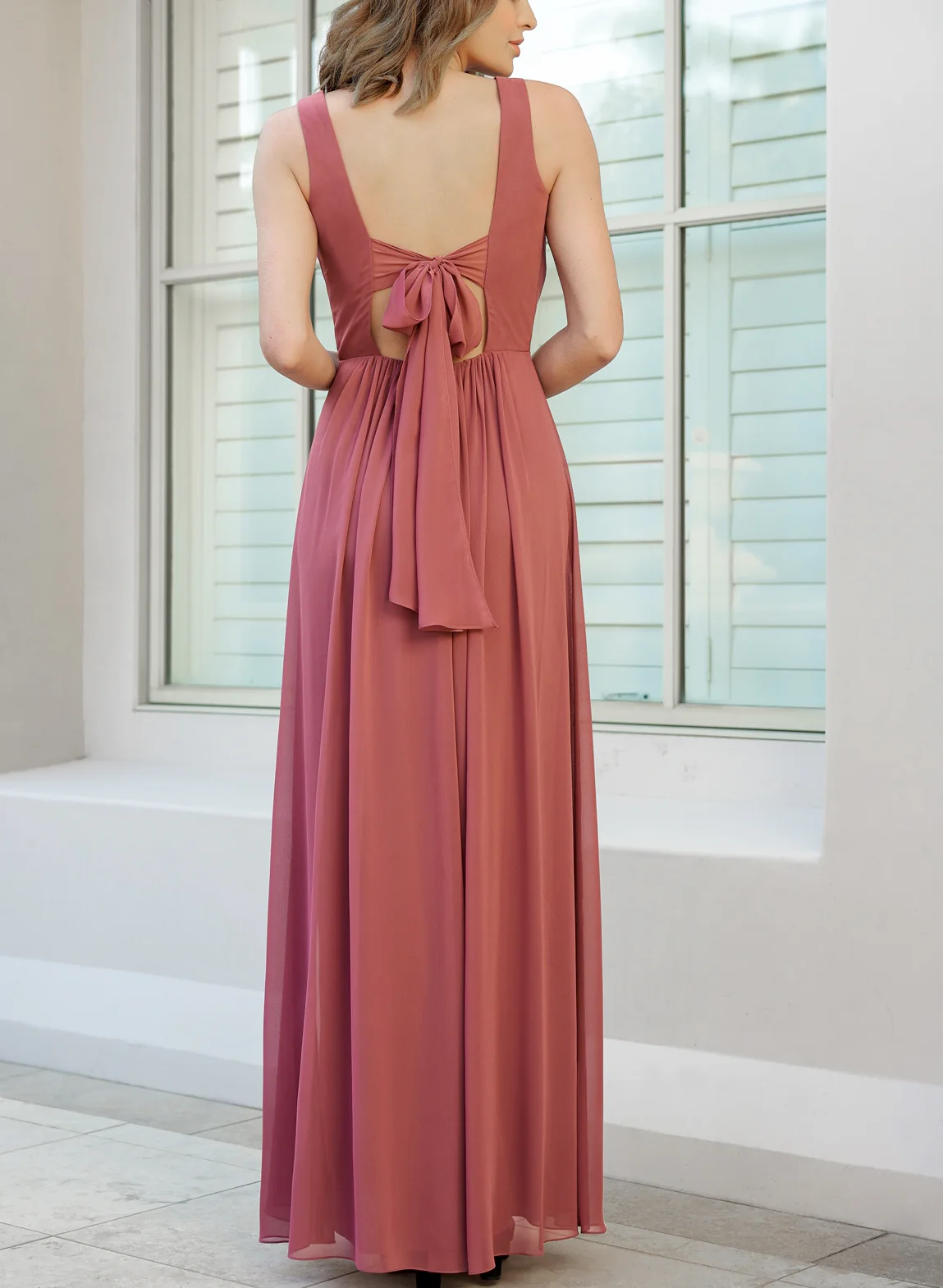 A-Line/Princess V-Neck Floor-length Long Bridesmaid Dresses - Image 3
