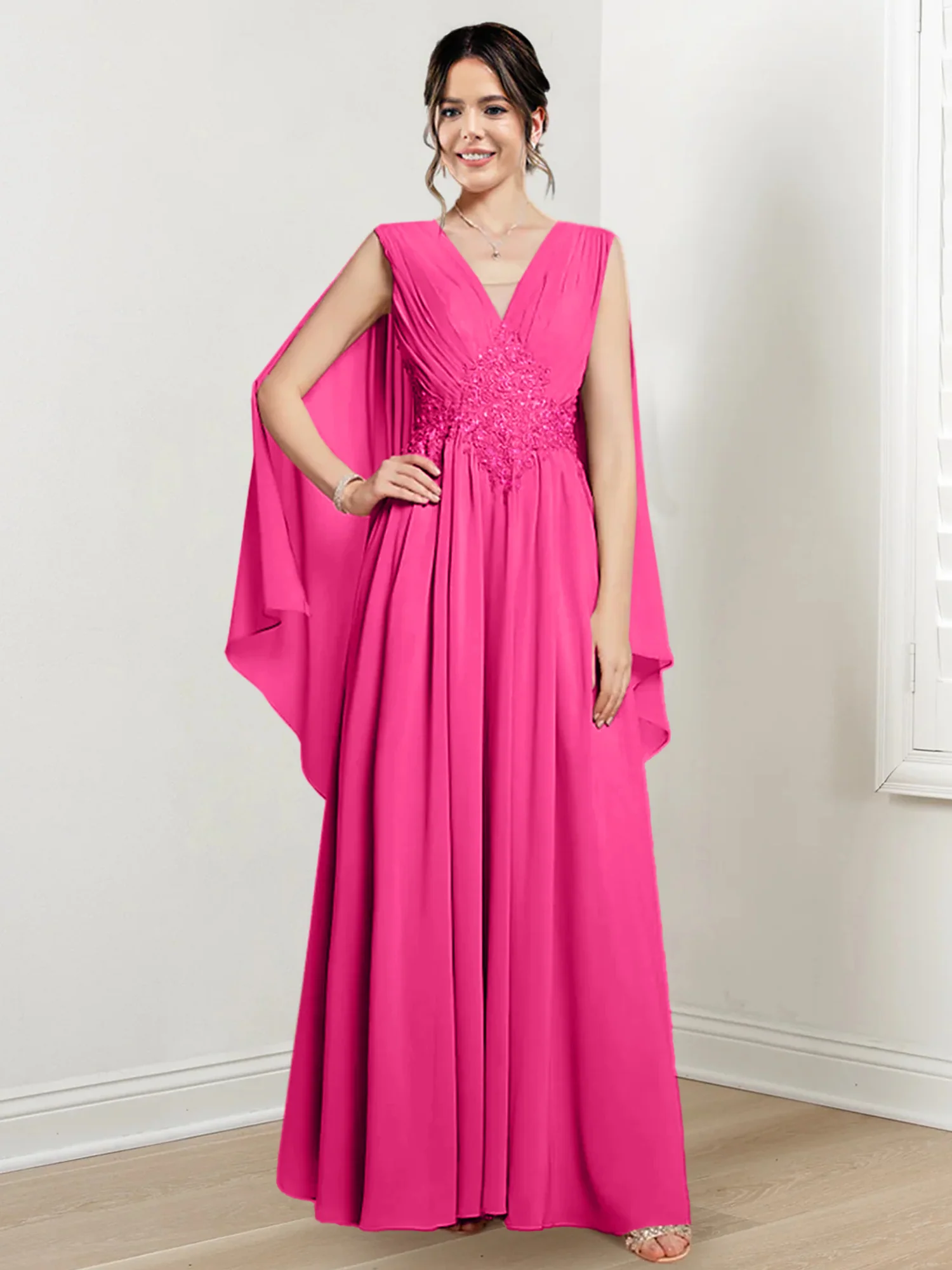 A-Line/Princess V-Neck Floor-Length Mother of the Bride Dresses - Image 30