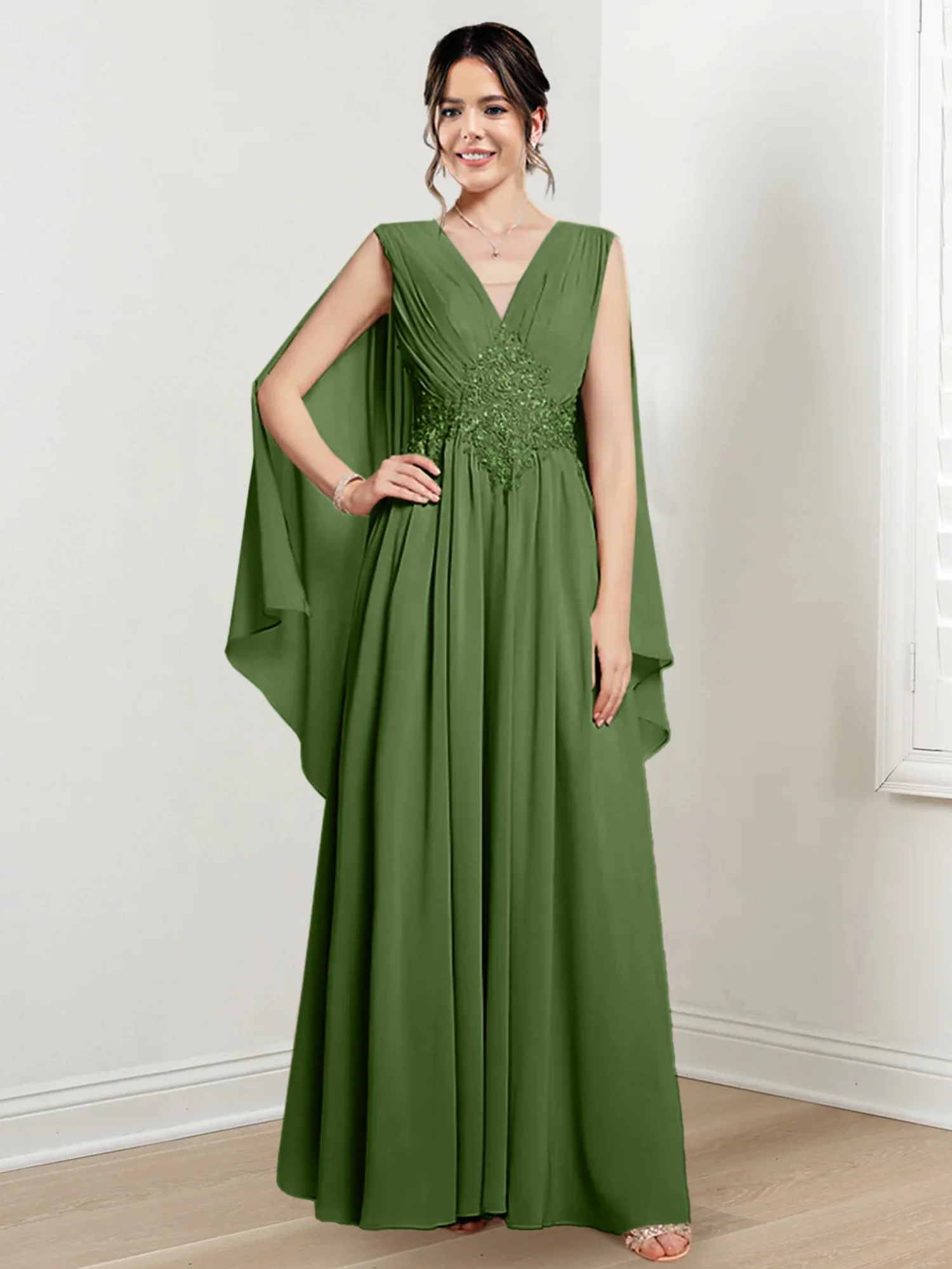 A-Line/Princess V-Neck Floor-Length Mother of the Bride Dresses - Image 49