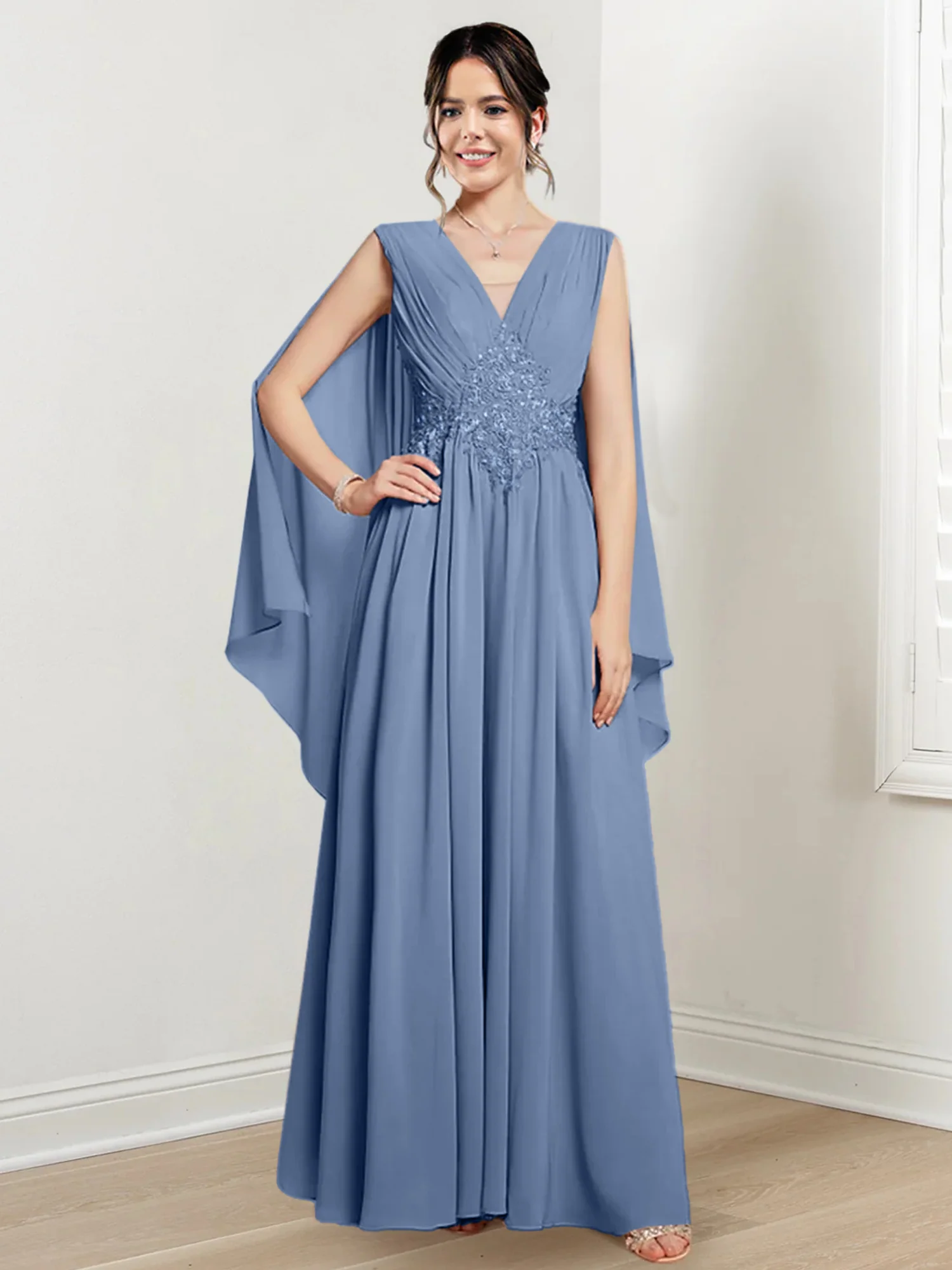 A-Line/Princess V-Neck Floor-Length Mother of the Bride Dresses - Image 67