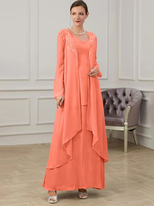 A-Line/Princess V-Neck Floor-Length Mother of the Bride Dresses - Image 40
