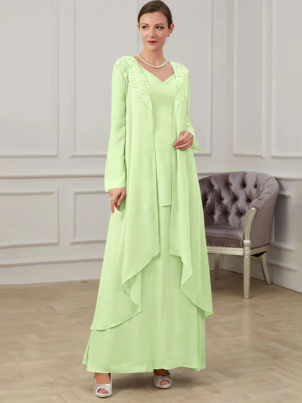 A-Line/Princess V-Neck Floor-Length Mother of the Bride Dresses - Image 48