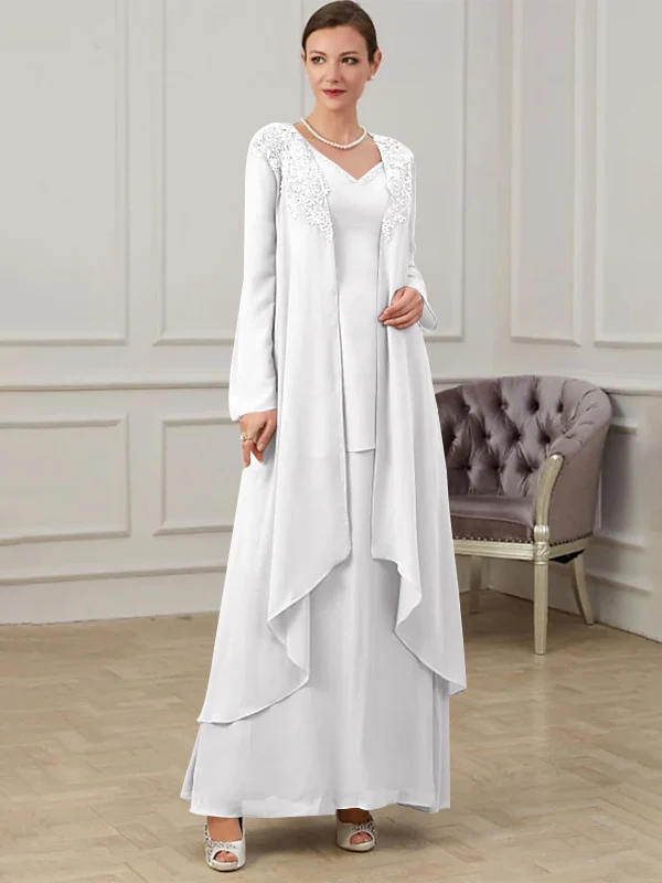 A-Line/Princess V-Neck Floor-Length Mother of the Bride Dresses - Image 5