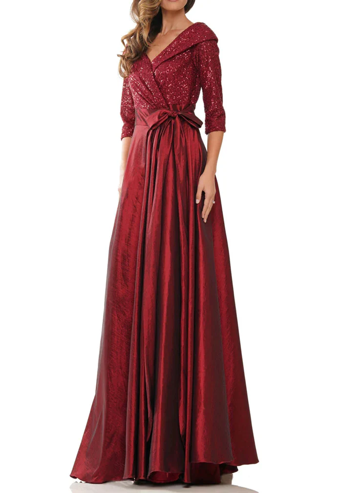 A-Line/Princess V-Neck Floor-Length Mother of the Bride Dresses - Image 4