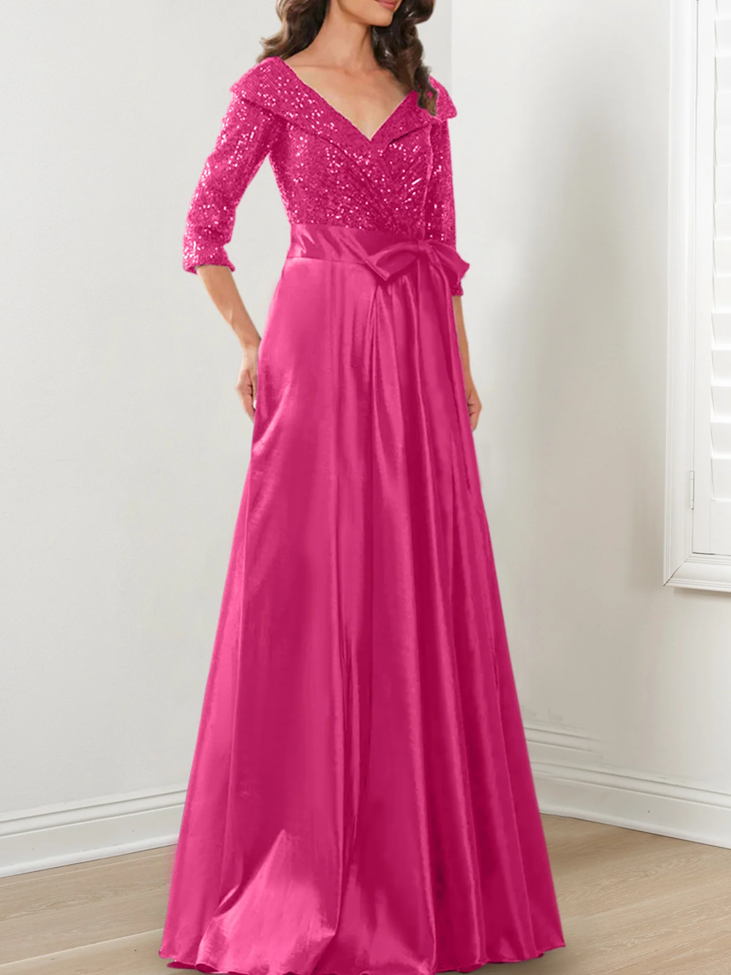 A-Line/Princess V-Neck Floor-Length Mother of the Bride Dresses - Image 69