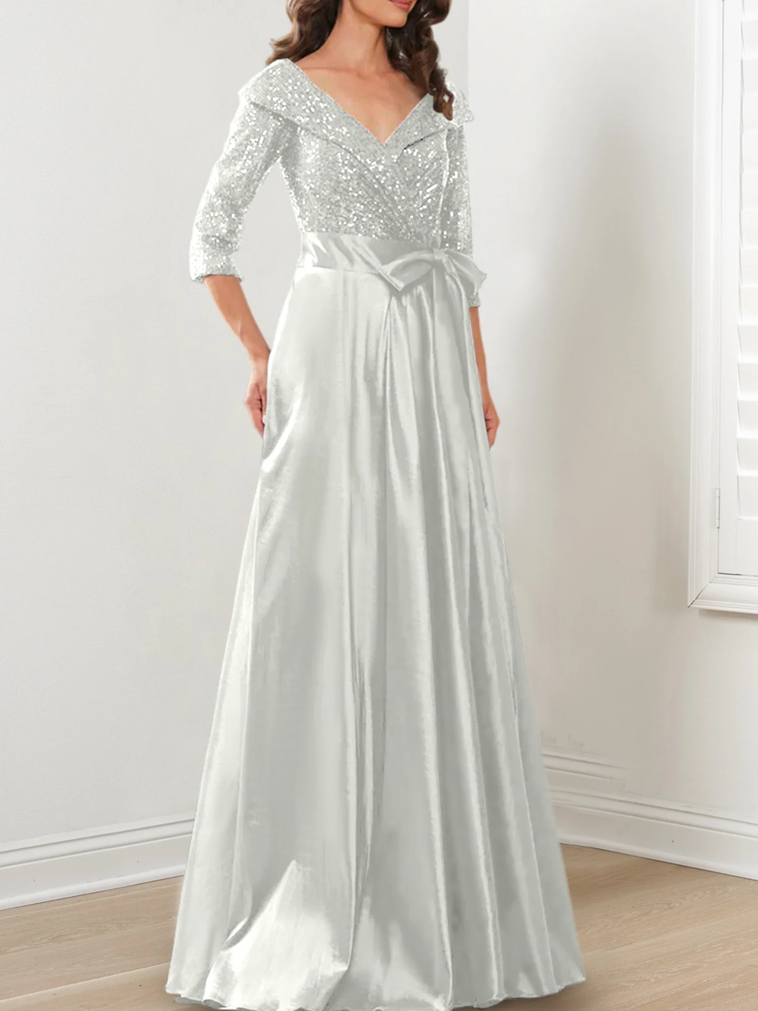 A-Line/Princess V-Neck Floor-Length Mother of the Bride Dresses - Image 71