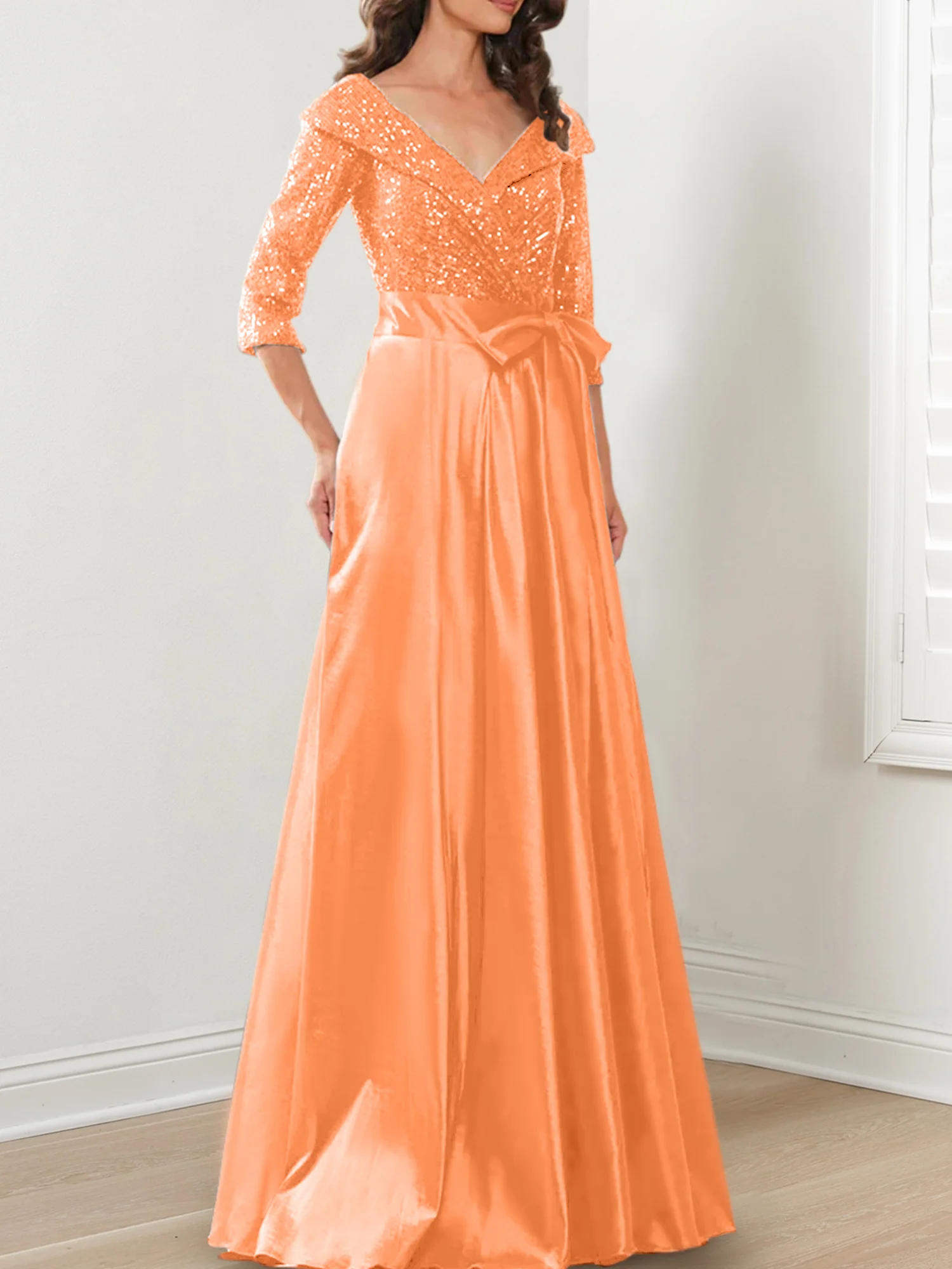 A-Line/Princess V-Neck Floor-Length Mother of the Bride Dresses - Image 8
