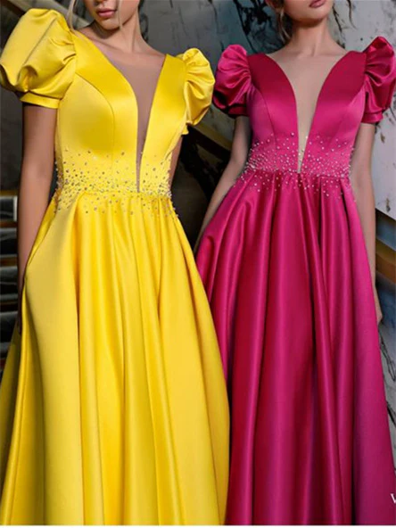 A-Line/Princess V-Neck Floor-length Prom Dresses - Image 3