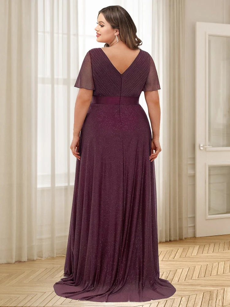A-Line/Princess V-Neck Floor-Length Ruffles Plus Size Bridesmaid Dresses - Image 2