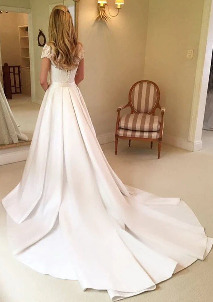 A-Line/Princess V-Neck Floor-length Lace Wedding Dress - Image 2