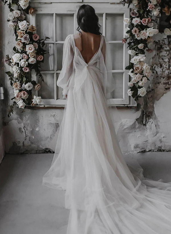 A-Line/Princess V-Neck Floor-length Wedding Dress - Image 2
