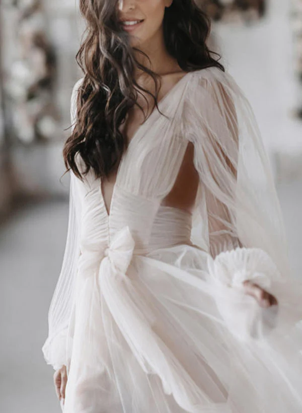 A-Line/Princess V-Neck Floor-length Wedding Dress - Image 3