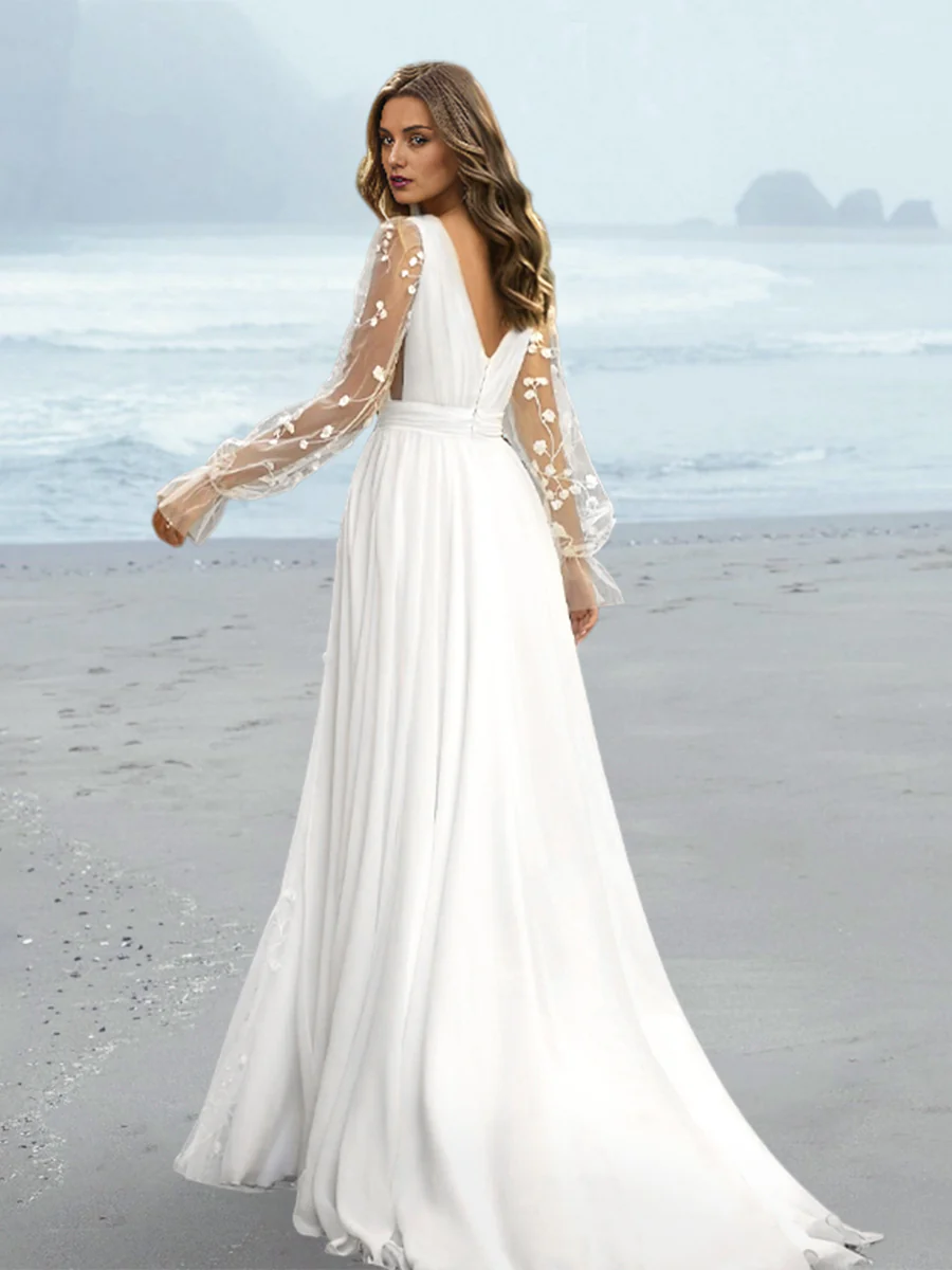 A-Line/Princess V-Neck Floor-length Wedding Dress - Image 4