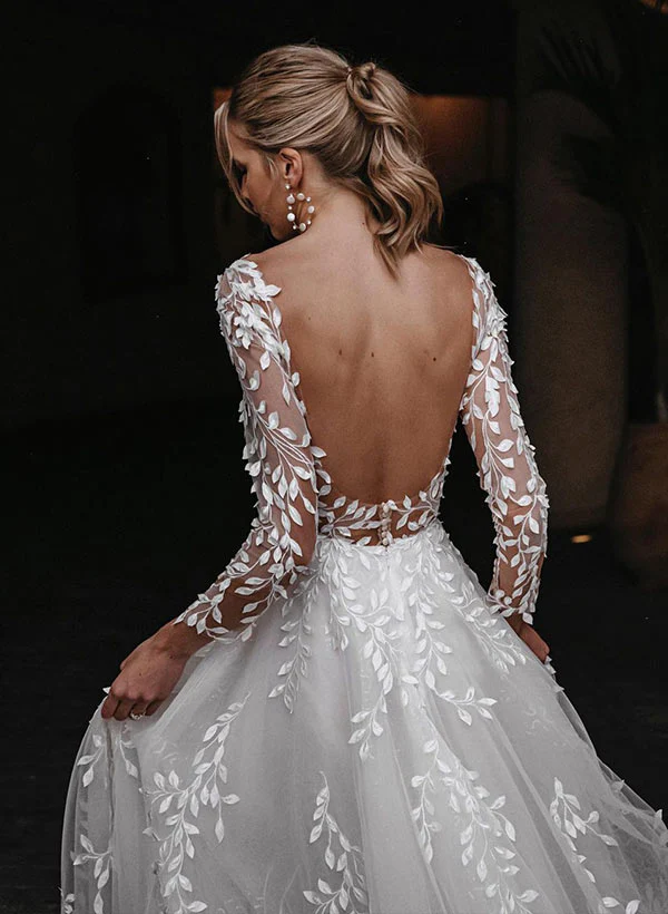 A-Line/Princess V-Neck Floor-length Wedding Dress - Image 2