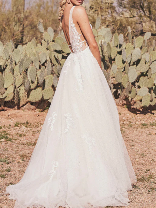 A-Line/Princess V-Neck Floor-length Wedding Dress - Image 2