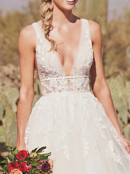 A-Line/Princess V-Neck Floor-length Wedding Dress - Image 4