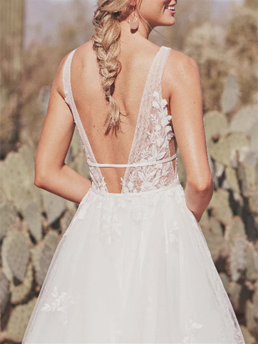 A-Line/Princess V-Neck Floor-length Wedding Dress - Image 5