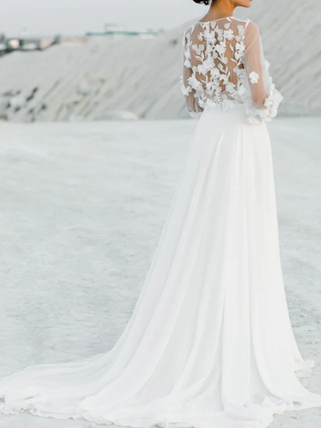 A-Line/Princess V-Neck Floor-Length Wedding Dress With Appliques - Image 4