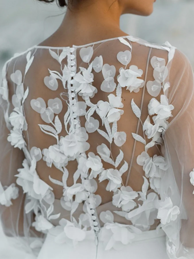 A-Line/Princess V-Neck Floor-Length Wedding Dress With Appliques - Image 7