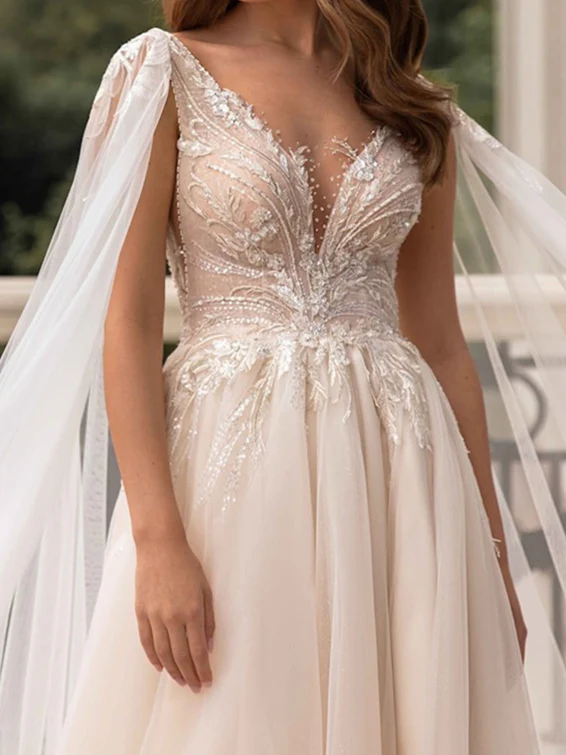 A-Line/Princess V-Neck Floor-Length Wedding Dress With Split Side - Image 4