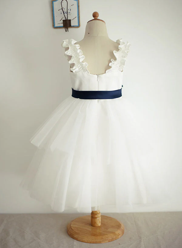 A-Line/Princess V-Neck Flower Girl Dresses With Sash - Image 2