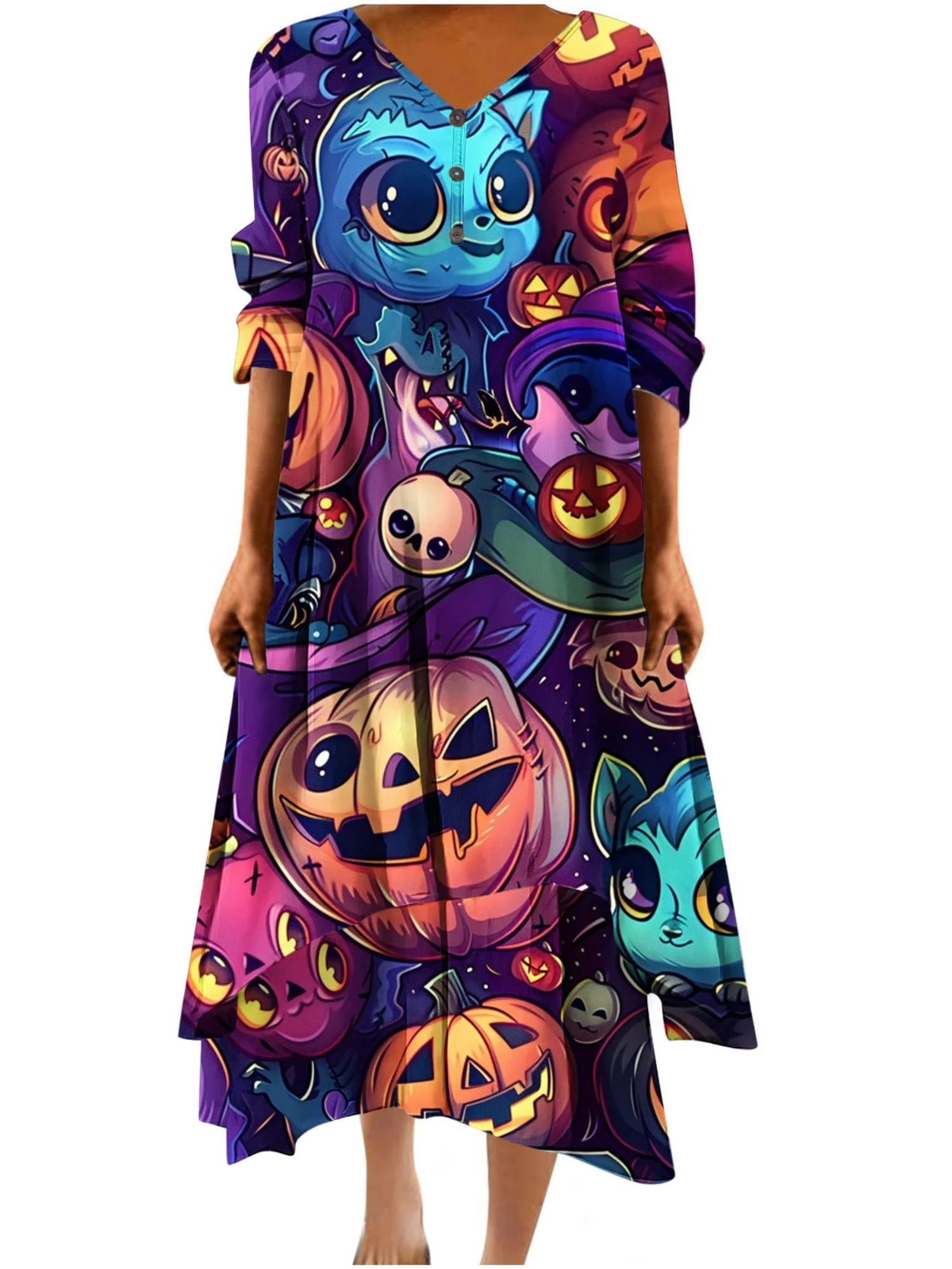 A-Line/Princess V-Neck Half Sleeves Ankle Length Casual Halloween Performance Costumes Dress - Image 4