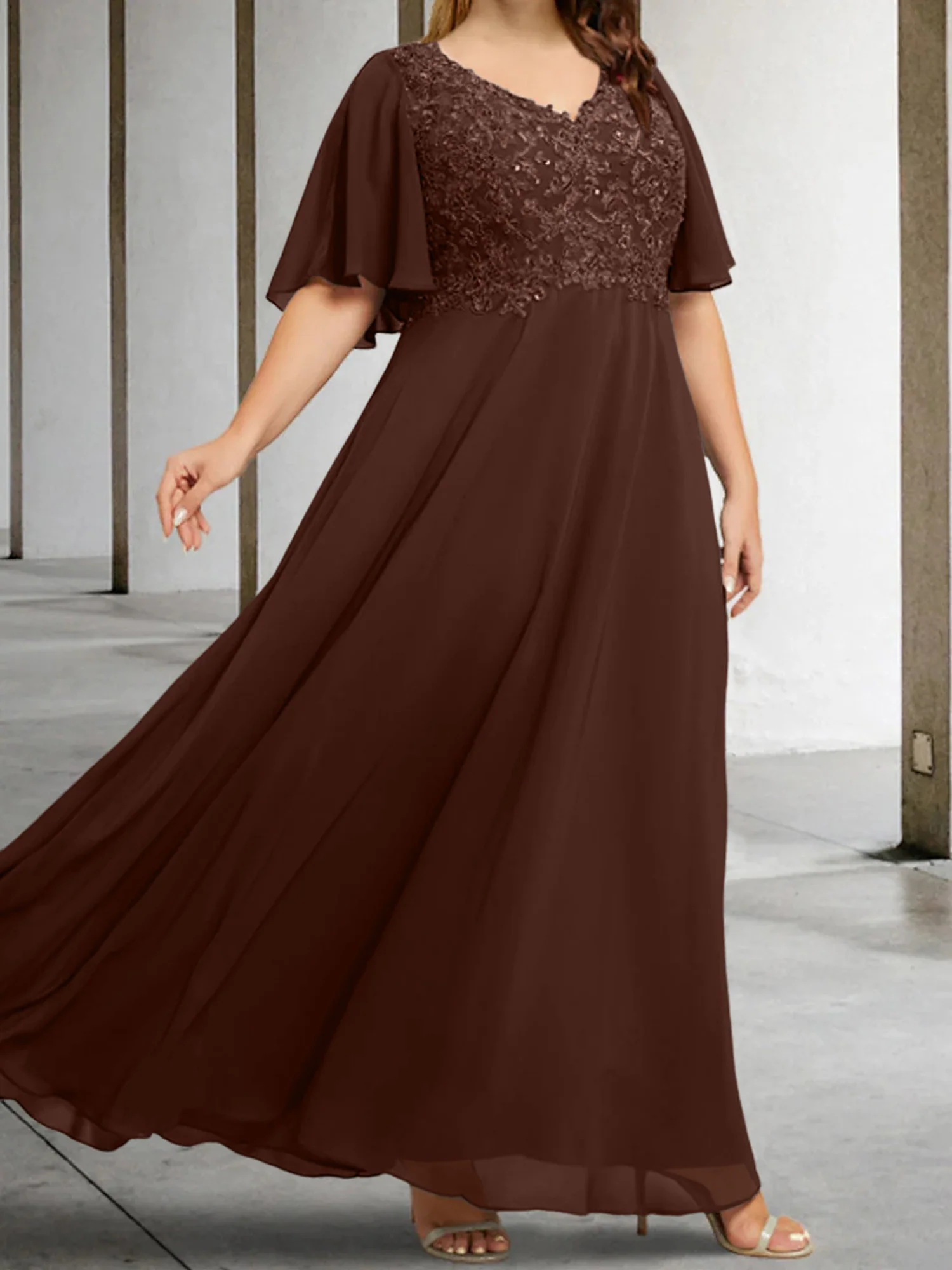 A-Line/Princess V-Neck Half Sleeves Floor-Length Mother of the Bride Dresses with Applique - Image 10