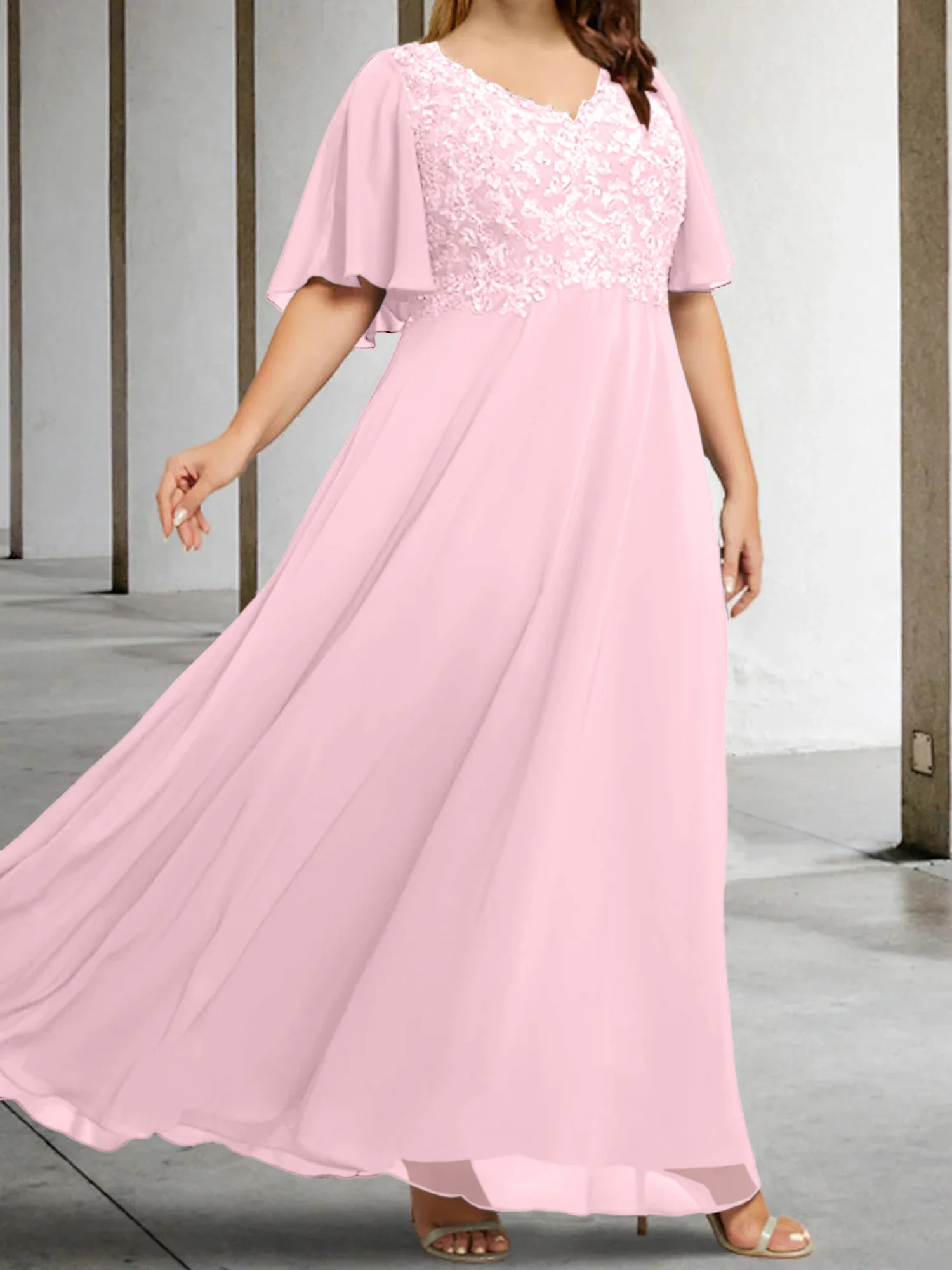 A-Line/Princess V-Neck Half Sleeves Floor-Length Mother of the Bride Dresses with Applique - Image 11