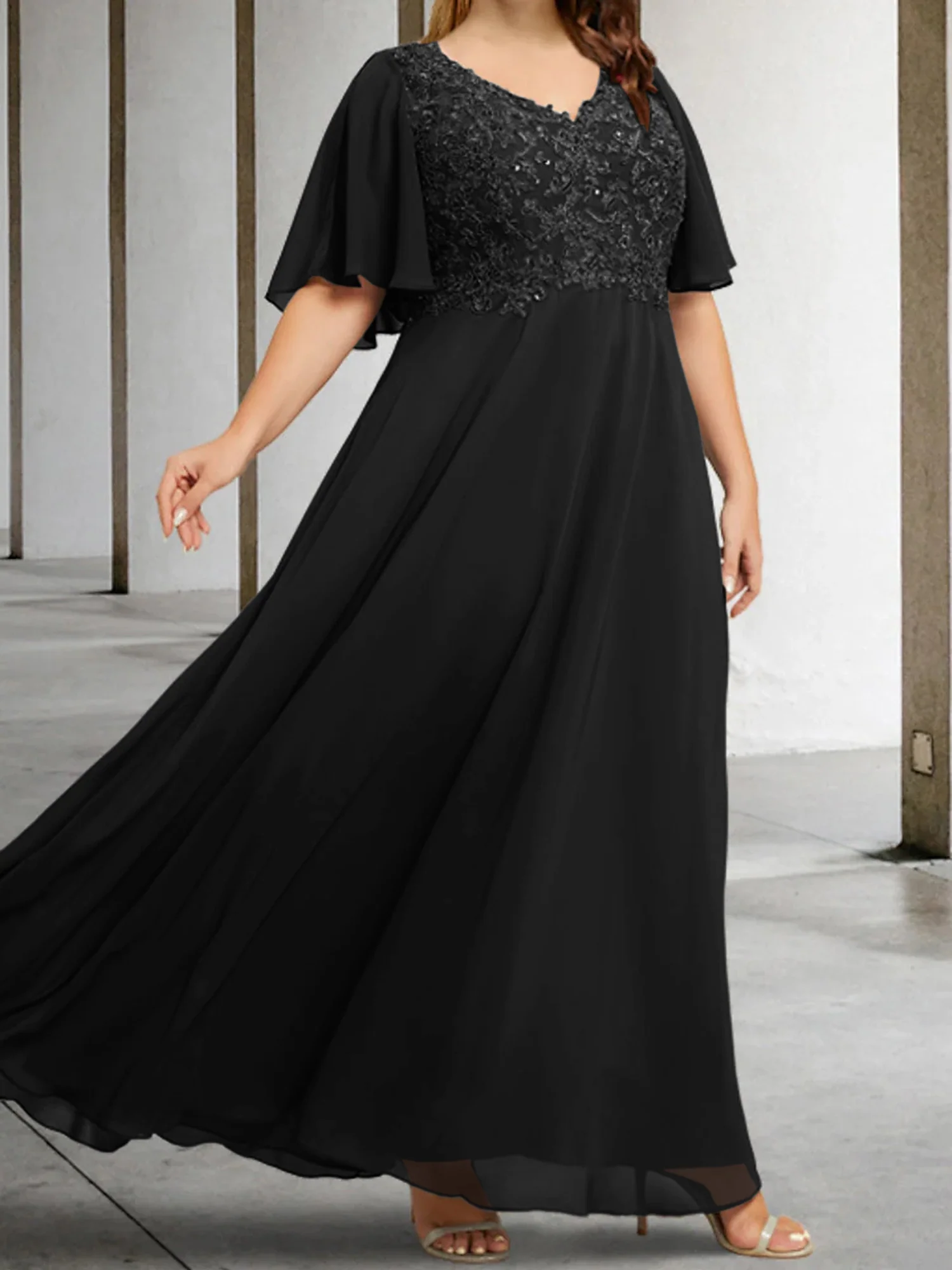 A-Line/Princess V-Neck Half Sleeves Floor-Length Mother of the Bride Dresses with Applique - Image 15