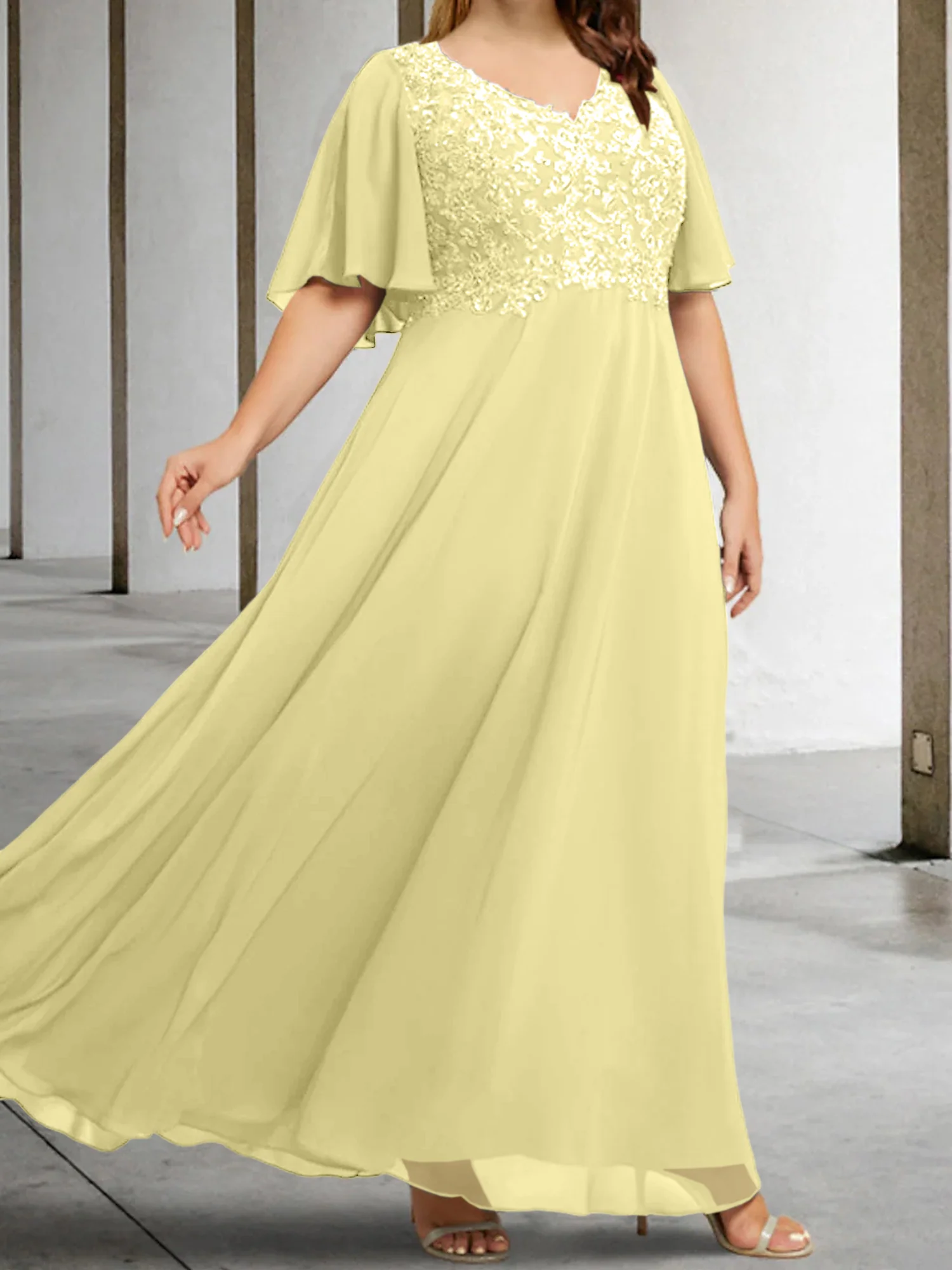 A-Line/Princess V-Neck Half Sleeves Floor-Length Mother of the Bride Dresses with Applique - Image 17