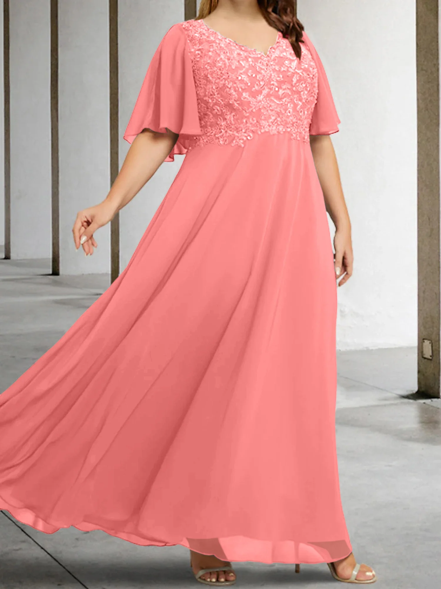 A-Line/Princess V-Neck Half Sleeves Floor-Length Mother of the Bride Dresses with Applique - Image 19