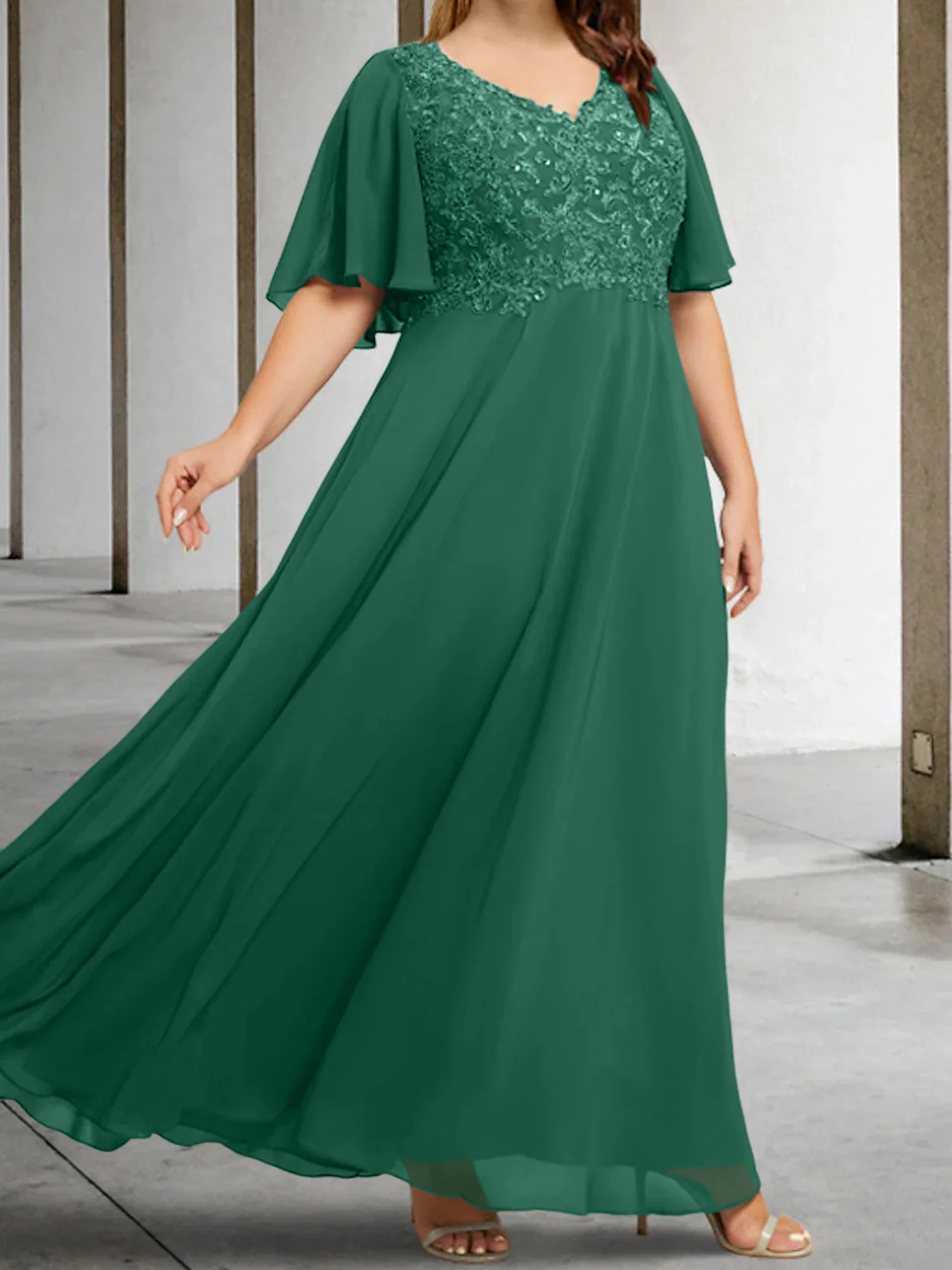 A-Line/Princess V-Neck Half Sleeves Floor-Length Mother of the Bride Dresses with Applique - Image 20