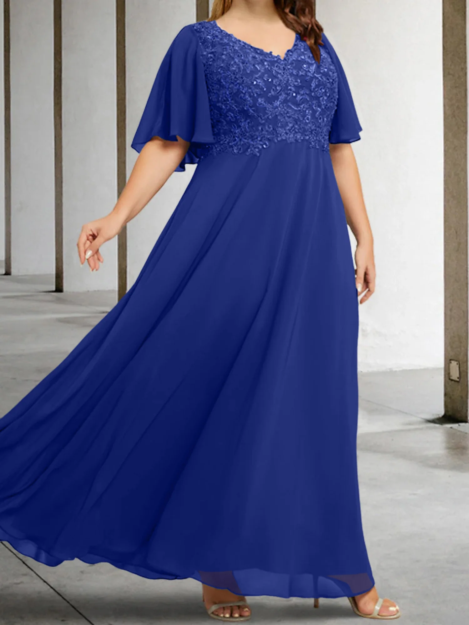 A-Line/Princess V-Neck Half Sleeves Floor-Length Mother of the Bride Dresses with Applique - Image 21