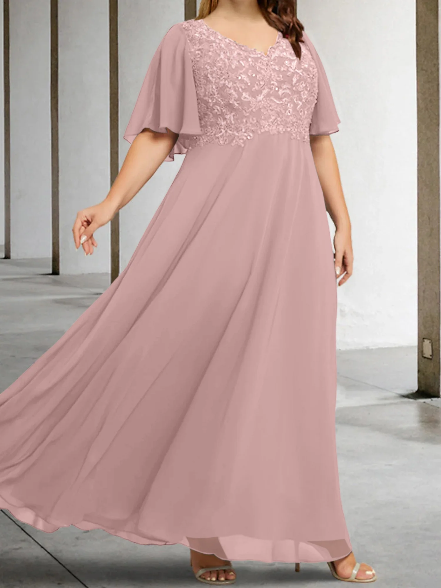 A-Line/Princess V-Neck Half Sleeves Floor-Length Mother of the Bride Dresses with Applique - Image 23