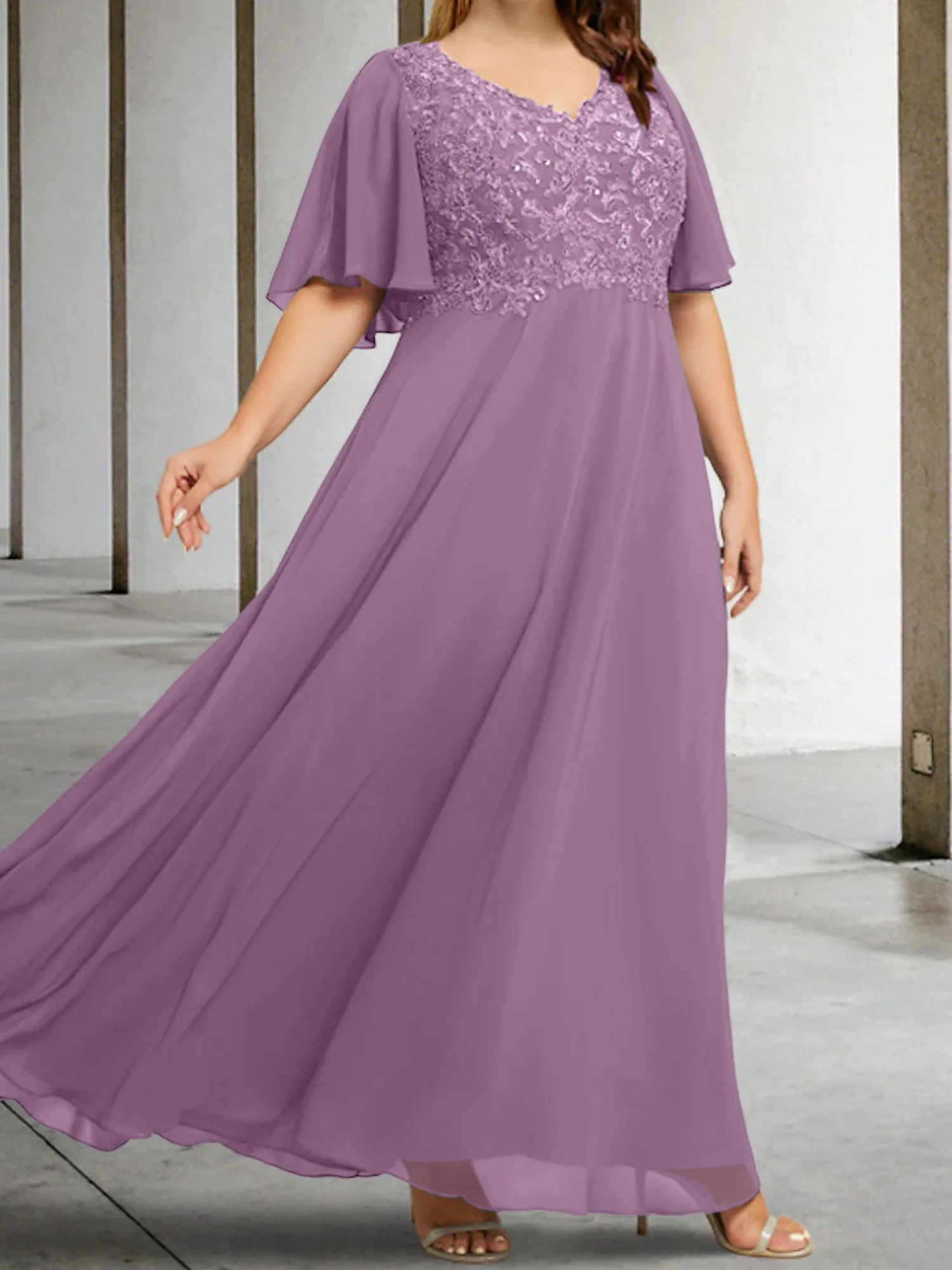 A-Line/Princess V-Neck Half Sleeves Floor-Length Mother of the Bride Dresses with Applique - Image 24